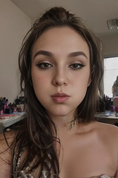 <lora:Primrose:1>, looking at viewer,((makeup, eyeliner, eyeshadow)), long hair, puffupcheeks, mugshot photo high quality, masterpiece, <lora:PuffyCheeks:1>