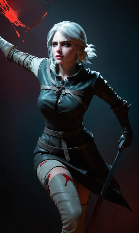 masterpiece, best quality, ultra high res, 1girl, ciri_w3 swinging her sword, (abstract art:1.4), bleeding black, shadow theme, visually stunning, beautiful, evocative, emotional, side view, <lora:wowifierXL:0.5>, <lora:ciri_prodigy_21:0.85>