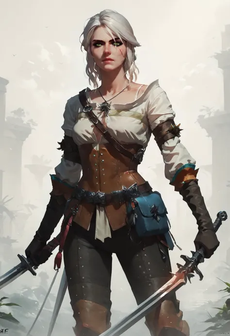 score_9, score_8_up, score_7_up, 1girl, ciri_w3, sword, holding sword, <lora:ciri_pony_sdxl:0.7>, <lora:Concept Art Style SDXL_LoRA_Pony Diffusion V6 XL:0.8>, concept art