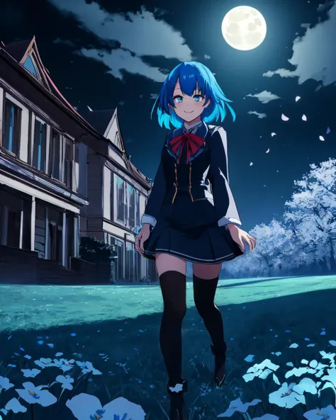 1girl <lora:HinghoiStyleMSMerryweather:0.8>, bokeh breasts black happy, screencap [running:6] outdoors, walking daylight, megathickthighs thighhighs blue blue blue, blue_hair solo portrait,, (masterpiece, best quality, high resolution), Merryweather Style, chan, (isometric:1.0), double exposure, bubble,
mid shot, full body,
//
masterpiece, best quality, 1girl, (colorful),(finely detailed beautiful eyes and detailed face),cinematic lighting,bust shot,extremely detailed CG unity 8k wallpaper,smile,intricate skirt,((flying petal)),(Flowery meadow) sky, cloudy_sky, building, moonlight, moon, night, (dark theme:1.3), light, fantasy,looking at viewer,
