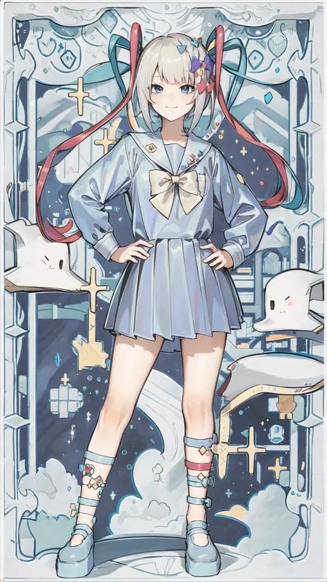 masterpiece, best quality, 1girl, solo, smile, <lora:kangelNeedyGirl_v10:1>, school uniform, computer, cyberpunk, skyscraper, streamer, hand on hip, <lora:animetarotV2-000002:0.8>, tarot