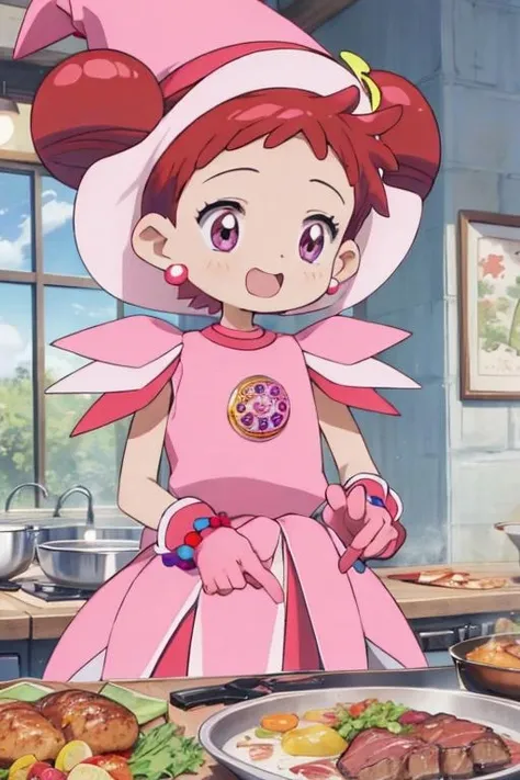 majodoremi,<lora:0010majodoremi-000040:1>,steak,cooking,happy,