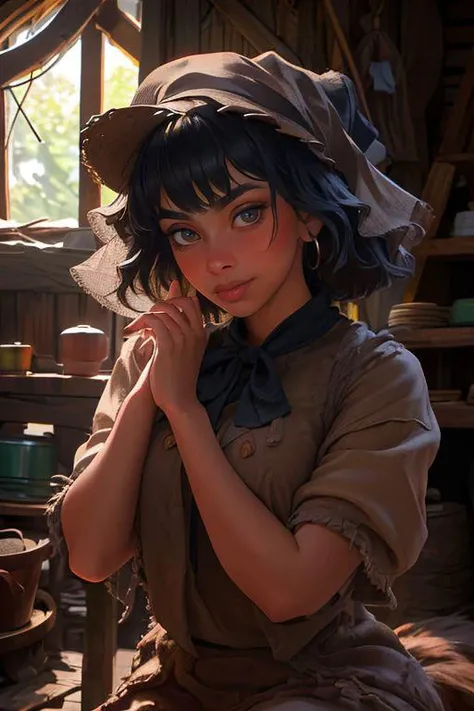 DEN_xochavella_OF,
((dressed in rags:1.2) in a (shanty shack:1.1) made of wood and sticks, apothecary, (alchemy:1.1), witchdoctor, mystic, decaying, (rundown shack:1.2), (dark room:1.2), shanty shack, (wearing raggedy clothing:1.1), (rag clothes:1.2):1.2),
bokeh, f1.4, 40mm, photorealistic, raw, 8k, textured skin, skin pores, intricate details <lora:epi_noiseoffset2:1>, epiCRealism <lora:ClothingAdjuster3:-1>