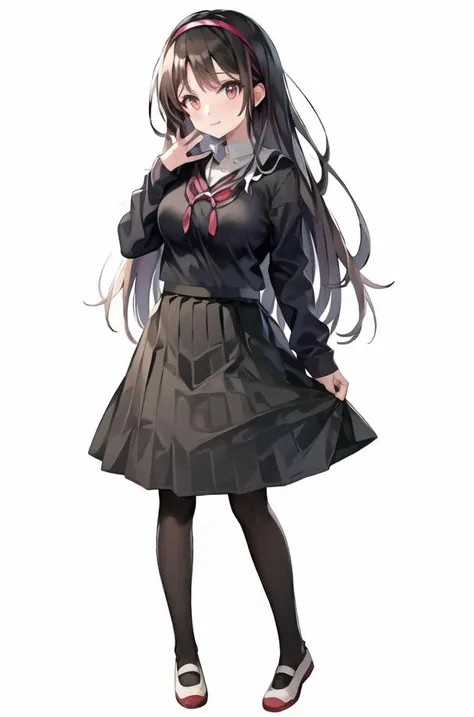 solo,masterpiece, best quality, (white pupil:1.2), eyelashes, (cute, little girl:1.1), pantyhose, long hair, (black pantyhose:1.3), skirt, (red_school uniform), school uniform outfit, white_hairband, (haruka_nogizaka),17 year old girl, long hair, brown_hair, pleated skirt, long legs, breasts, bangs, large breasts, (full body:1.3),
standing,
uwabliang2 <lora:uwabliang2:0.8>