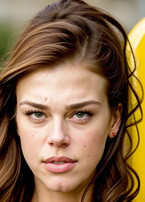 close up portrait of adrianepalicki-ti , by Flora Borsi, style by Flora Borsi, bold, bright colours, ((Flora Borsi)), by Dorothea Lange