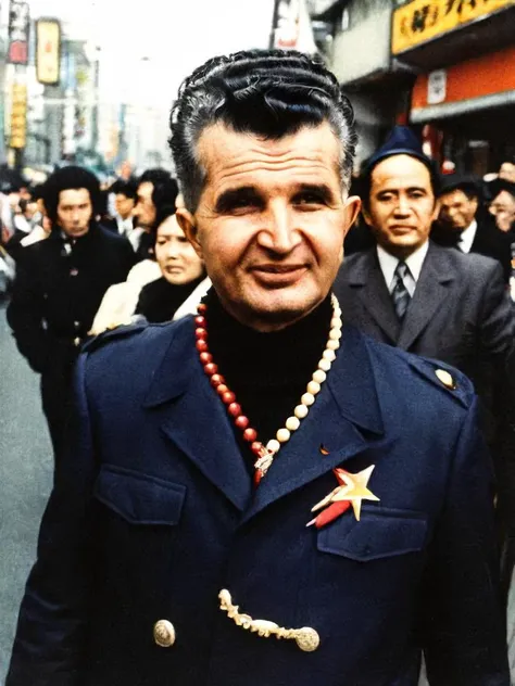 Nicolae Ceausescu as a punker on a Tokyo street<lora:Ceausescu-000011:0.5>