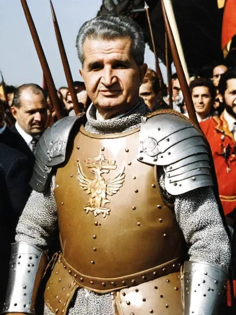 Nicolae Ceausescu wearing a medieval armour<lora:Ceausescu-000011:0.5>