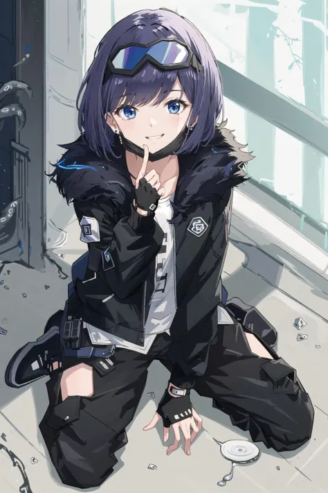 (masterpiece,best quality, detailed), indoors, looking at viewer, 1girl, solo, full body, from above, smile, sitting, wariza,
originalandreana, 1girl, solo, jacket, tentacles, fur-trimmed jacket, black jacket, shirt, long sleeves, pants, gloves, fingerless gloves, mask, black footwear<lora:andreana-pynoise-000009:1>