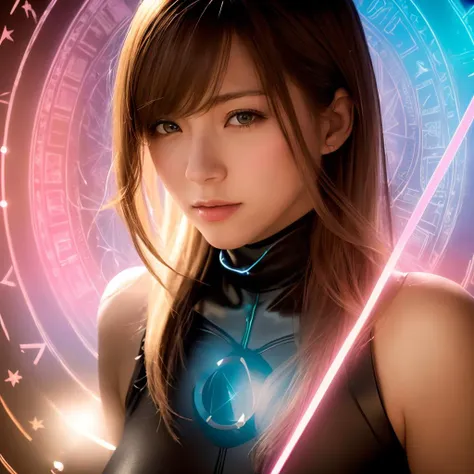 (best quality, masterpiece:1.2),ultra detailed,(photo realistic:1.4),solo,cute girl,see-through bodysuit,(colorful illumination:1.1),upper body,(summon light magic circle:1.3),luminescence_circle_background,<lora:SummonEffect_v1:0.4>,