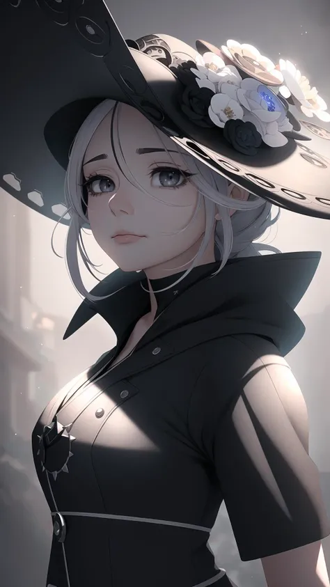 <lora:cogita_pokemon:0.8> cogita, grey eyes, hair over one eyes, black hat, hat flower, masterpiece, best quality, extremely detailed, highly quality, 4k, sharp focus, professional, sharp focus, award winning, cinematic lighting, octane render, unreal engine, volumetrics dtx, Wallpaper,
