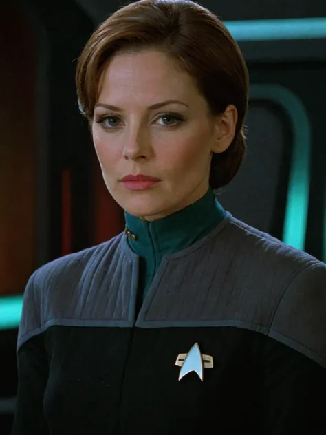 black ds9st uniform,grey shoulders,tealcollar, sci-fi, a beautiful mysterious female, dark tones, perfect composition, portrait, masterpiece, intricate, best quality, 8k, extremely detailed
<lora:DS9XLVGRAD3:0.8>