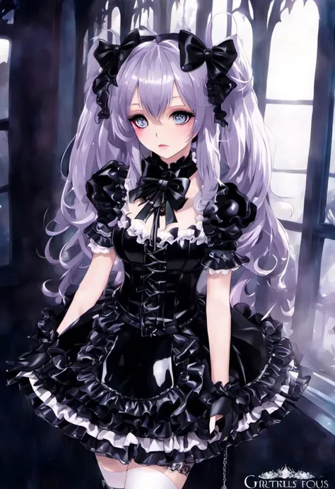 (gothic, gothic tafashion, dark persona:1), (corrupted dark magical girl, long hair:1.2), (gothic frilly lolishion dress:1.2), (latex gloves, multilayered dress:1), (shiny glossy translucent clothing, gleaming oily latex fabric:1.1), backlight, (gothiclolita boots, shoes focus, fishnet stockings, garterbelt:1.2), (many frills, big bow, lace:1.3), (glossy lips, eyeshadow, mascara, dark makeup:1.2), (sitting on latex sofa:1.3),