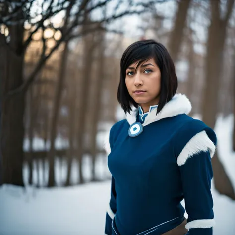 headshot photo of (korra) with (sh hairstyle), shot in 4k high-quality with a Fujifilm X-T3 camera with natural lighting and f1.6 bokeh applied