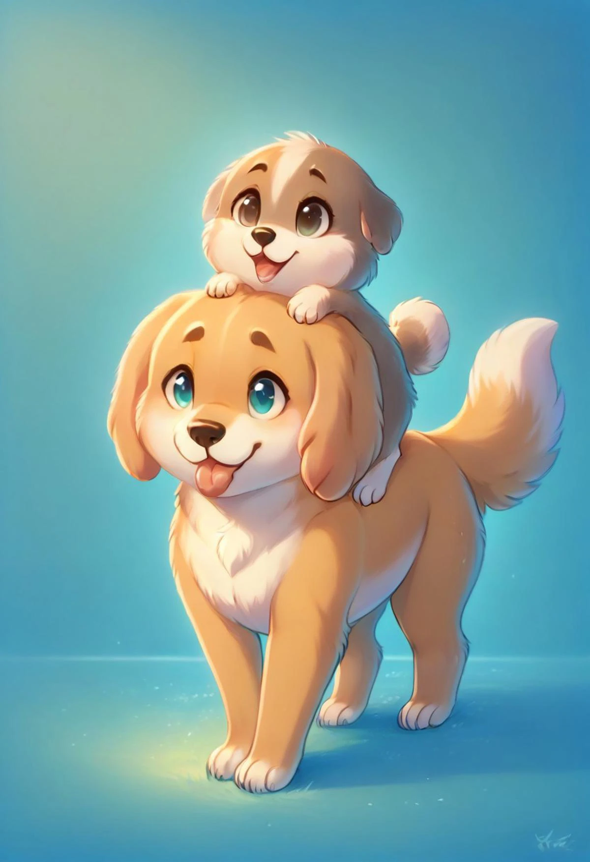 score_9, score_8_up, score_7_up, (chibi girl riding dog:1.2), (girl riding doggy back:1.1), kawaii style, hearts, soft, delightful, happy, extremely happy, vibrant, colorful, delicate, expressive, textured, sharp, cyan and pink, (doggybackride:1.2), furry, cute large puppy, floppy ears, anime, dog tongue, duo,