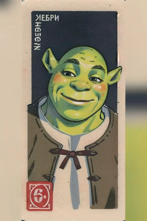 shrek, solo, upper body portrait
<lora:Concept SovietMatchboxCover soviet_matchbox_art, stamp, halftone v10:1> soviet_matchbox_art, stamp, halftone <lora:Character Shrek shrek V1:0.5>