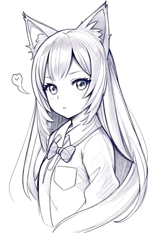 a bewildered catgirl, slime, pencil sketch \(medium\)