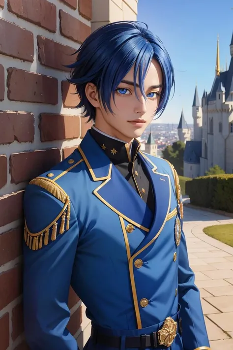 professional photo of hyuuga akito\(akito the exiled\), solo, 1boy, looking at viewer, male focus, blue eyes, blue hair, blue uniform, castle, outside,
detailed skin, detailed eyes, finely detailed hair,
volumetric light, highrez, masterpiece, best quality,
<lora:Hyuuga_Akito_No_commercial_use_is_allowed_LoRA:0.28:MIDD>