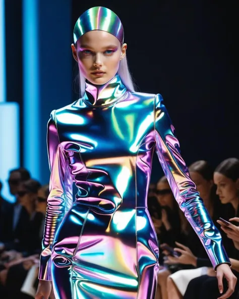 In a display of haute cyber-couture, a future fashionista dons holographic mastery, her style a testament to data-driven chicness.<lora:M_Fashion:1.0>