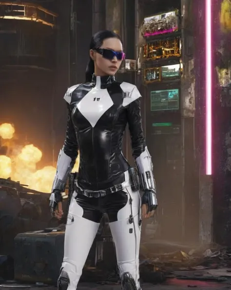 virtual vanguard:0.4, glitched sophistication:0.3, cyber-chic allure:0.3, post-apocalyptic elegance:0.4<lora:M_Fashion:1.0>