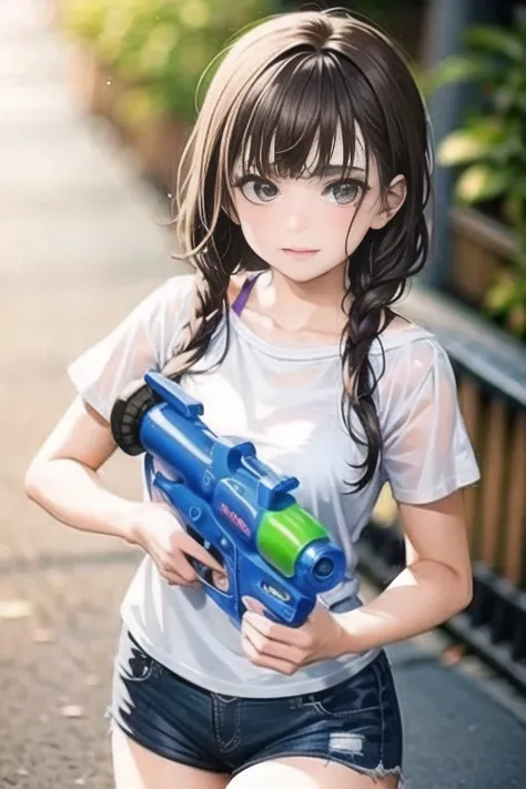 <lora:watergun new:0.9>,1girl , hand holding water gun,