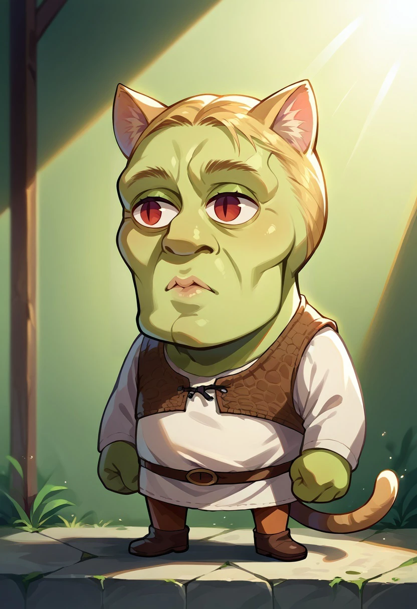 score_9, score_8_up,score_7_up, source_ anime, sunlight, sunrays, handsomize,shrek, green skin, necoarc, blonde hair, red eyes, slit pupils, cat ears, chibi, :3, full body,
<lora:handsomize_x_pdxl_v1:0.8> <lora:necoarc-guy-PONY-v1:0.8> <lora:Shrek_XLPD:0.8>