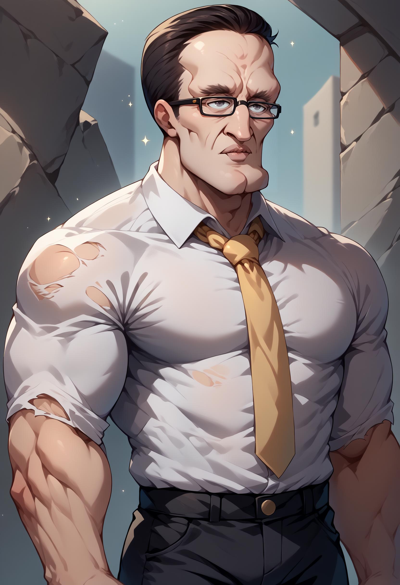 A close up of a man in a tie and glasses - SeaArt AI