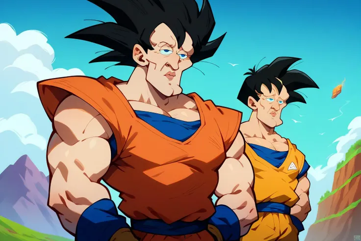 <lora:handsomize_x_pdxl_v1:1.2> score_9, score_8_up, score_7_up BREAK handsomize, 2boys, son goku, vegeta, dragon ball z, outdoors