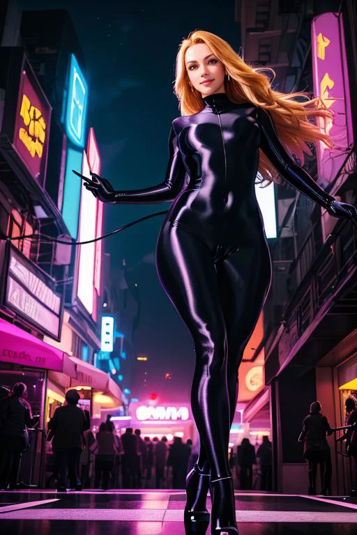 blonde hair girl, smile ((masterpiece, best quality, highres, realistic, best quality,)) Perfect Face, (detailed face), solo, long hair, slim, dancing,shiny electric sp3ndex, (cameltoe:1.3), (sp3ndexgloves:1.2), <lora:sp3ndex-09:1>, high heels platform, neon lights, spot light, laser lights,stage, nightclub, crowd, masterpiece,official art,best quality,ray tracing,volumetric light,realistic,photorealistic,ultra highres,vivid,nostalgia,bokeh, <lora:GoodHands-vanilla:1>, ((view from below:1.2)), ((Ground-Shot Angle))