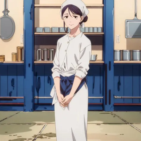 masterpiece,high quality,solo,
<lora:Chukaya001:0.7>,smile,
Chukaya,1woman,
mole under eye,
hair bun,
chef,
head scarf,kappougi,shirt,
waist apron,
full body,