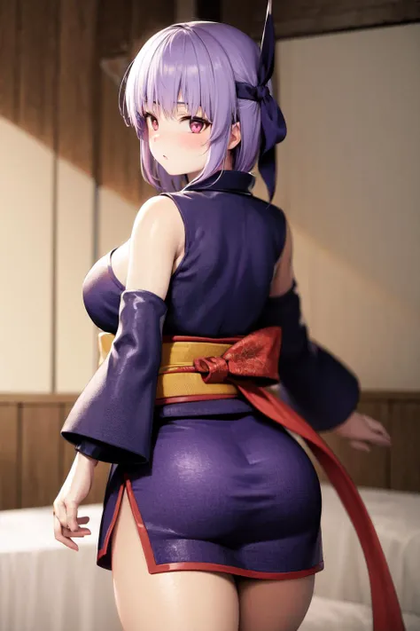 masterpiece, best quality, highres, 1girl, ayane, obi, purple japanese clothes, from behind <lora:doa_ayane:1>