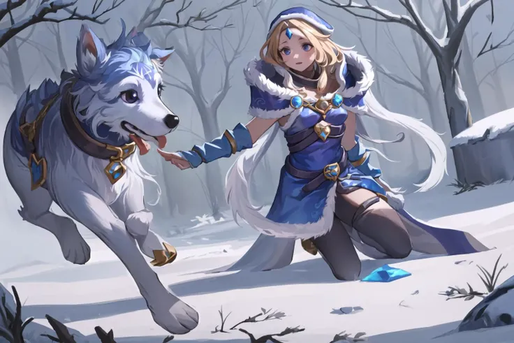 masterpiece, best quality, 1girl, <lora:CrystalMaidenv9:0.9>, crystal maiden, default, aurora wolf pup