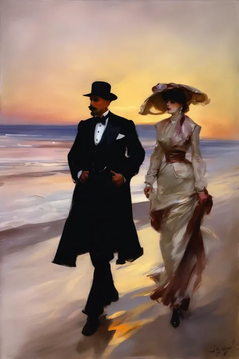 <lora:JohnSingerSargent:1><lora:JohnSingerSargent:1>a painting of a man and a woman standing next to each other in front of a body of water by John Singer Sargent
