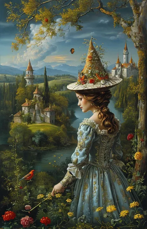 masterpiece,best quality,<lora:tbh129-sdxl:0.7>,landscape,illustration,oil painting,style of Michael Cheval,