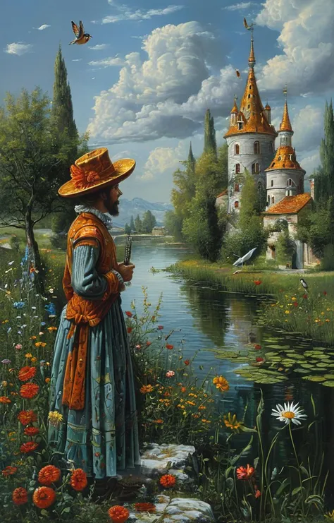 masterpiece,best quality,<lora:tbh129-sdxl:0.7>,landscape,illustration,oil painting,style of Michael Cheval,