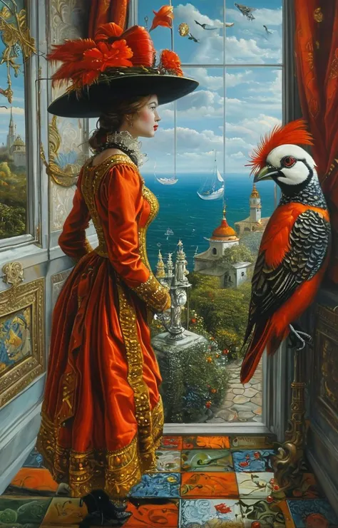 masterpiece,best quality,<lora:tbh129-sdxl:0.7>,indoor,illustration,oil painting,style of Michael Cheval,