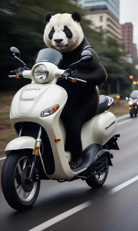natural light panda riding moped, speeding past other cars, (gaussian blur:1.1) <lora:LowRA:0.45> (high key photo masterpiece:1.2) raw photo, (film grain:1.3), depth field, bokeh, Best quality, masterpiece, ultra high res, (photorealistic:1.4), (smooth light:1.4)