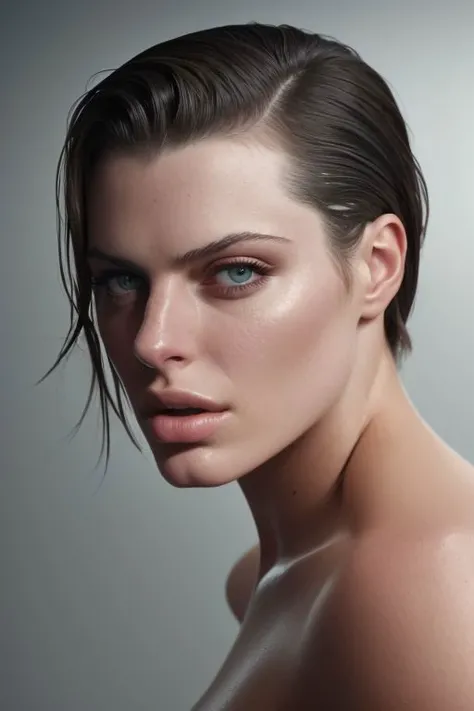 (CR-AdrianaTorrebejano-JernauGurgeh:0.9), full color portrait of woman, (oiled shiny skin:1.0), (slick undercut hair:1.0), (face close up:1.0),
masterpiece, best quality, sharp focus, highres 8k uhd, ultra-detailed, rim light, deep grey background,