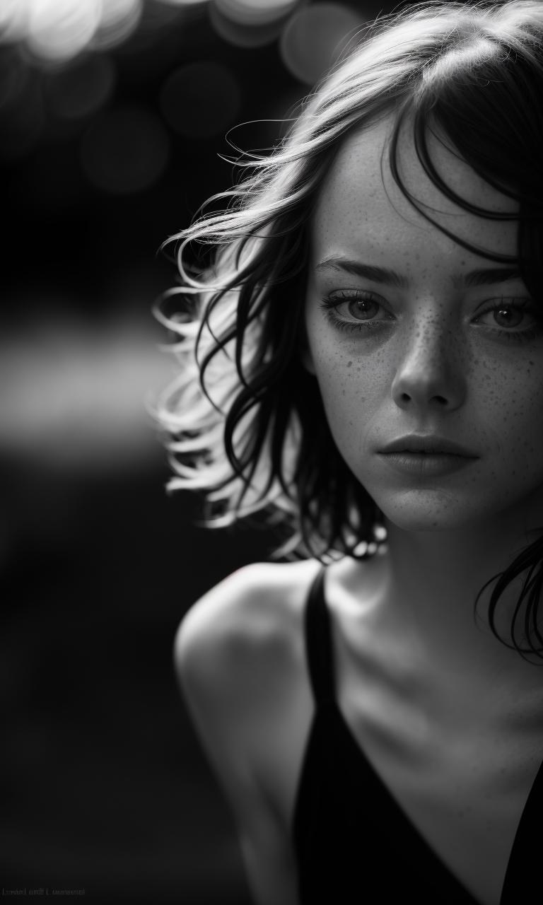 A black and white photo of a woman with freckles on her face - SeaArt AI