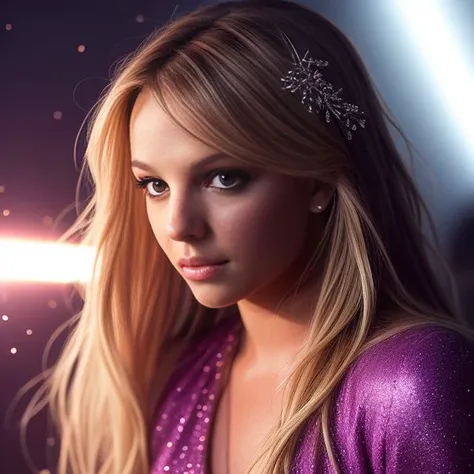 A close up of a woman with long hair wearing a purple dress - SeaArt AI