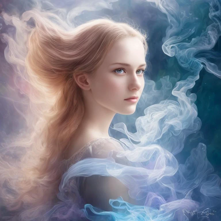 . Romanticism, UHD, attractive, ethereal, elegant, girl, ager, beautiful, flawless, angelic, soft liquid rainbow smoke background, wind, fractal neon antimatter finish, highly detailed, trending on artstation, sharp focus, studio photo, intricate details, highly detailed, by Artgerm, Thomas Kinkade, Anna Dittmann, Gerhard Richter