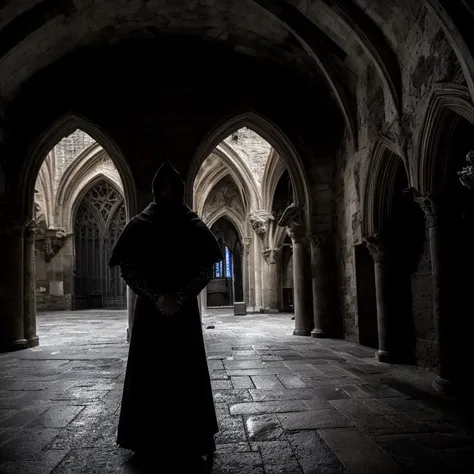 . fisheye lens, portrait photo of medieval knight standing inside a gothic church, wet stone, puddles, infinite vaults, bloodborne, dramatic light, low key, candle light
 photorealistic, cinematic lighting, volumetric lighting, dark atmosphere,