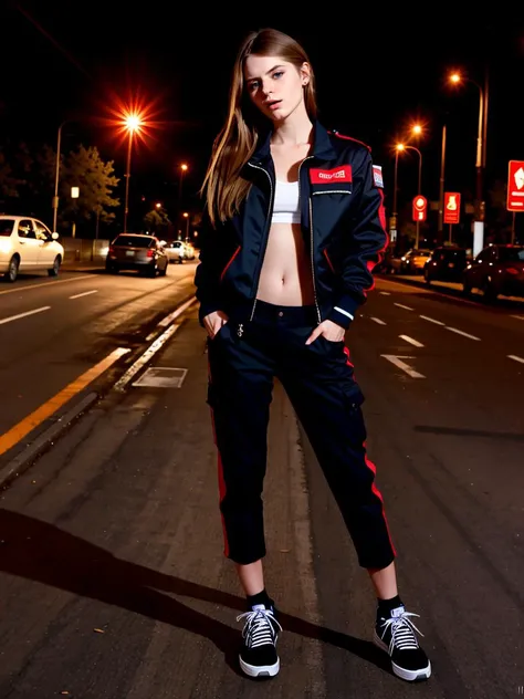 AliceMarch, woman,
Urban Chic: A dynamic portrait, in vibrant streetwear, surrounded by the gritty charm of the urban sprawl.