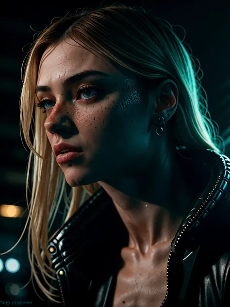 DemiHawks, 
woman, (close-up:1.4) 
Blade runner, futuristic cityscape, neon lights, glowing street lamps, dark alleys, perfect android woman, glowing eyes, porcelain skin, luscious lips, high cheekbones, razor-sharp jawline, perfect symmetry, stark contrast, dramatic shadows, ultra-realistic render, hyper-detailed textures, noir atmosphere, moody lighting, soft spotlight, mysterious aura. Art styles: Cyberpunk, Sci-Fi, Futurism. Photographers and artists: H.R. Giger, Ridley Scott, Syd Mead, Simon Stlenhag, Alex Andreev. Render styles: Ray tracing, Octane Render, ultra-high definition, high detail, realistic skin, hair, and clothing, incredible depth of field.