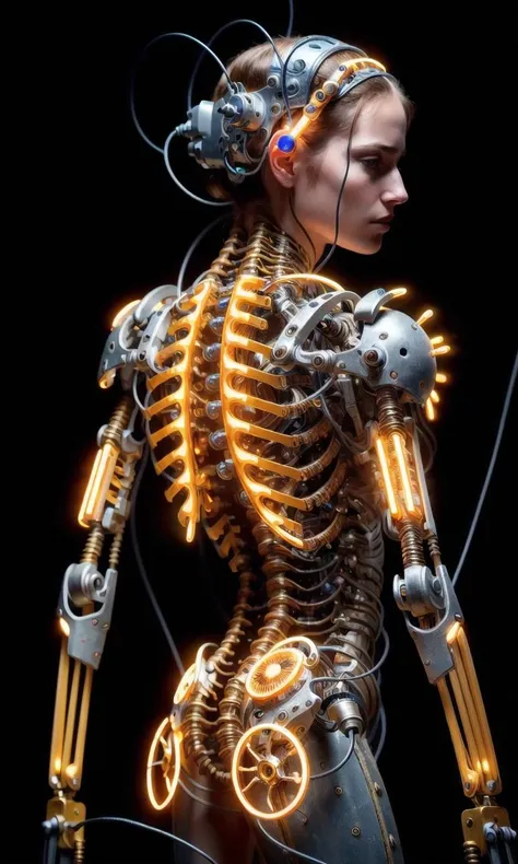 (((masterpiece))), (((best quality))), ((ultra-detailed)), (highly detailed CG illustration), ((an extremely delicate and beautiful)), cinematic light, ((1mechanical girl)), solo, (cowboy shot:1.2), (machine made joints:1.2), ((machanical limbs)), (blood vessels connected to tubes), (mechanical vertebra attaching to back), ((mechanical cervial attaching to neck)), expressionless, (wires and cables attaching to neck:1.2), (wires and cables on head:1.2), (character focus), science fiction, extreme detailed, darkrful, highest detailed, background,, <lora:rMadArt3_NoiseOffset:1>