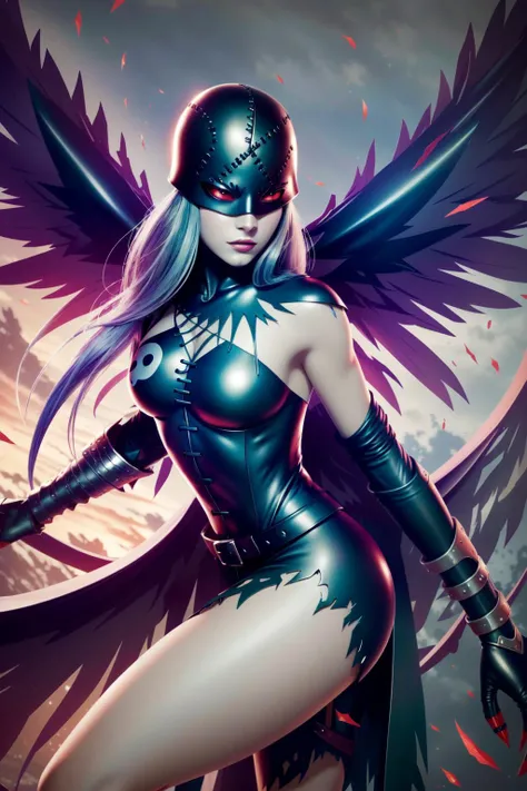(masterpiece, best quality), intricate details, 8k, artstation, wallpaper, official art, splash art, sharp focus,
1girl, <lora:ladydevimon-000016:0.8> ladydevimon, (purple skin:1.3), wings,