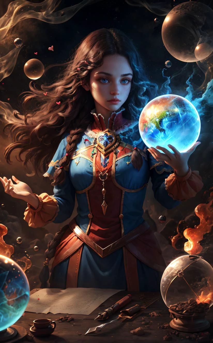 (absurdres, highres, ultra detailed), female , Hundred years old, Sturdy, Afro-Caribbean, Black eyes, High cheekbones, Copper Waterfall braid hair, Frown, Tracing symbols with a quill on parchment, crafting spells with precision, Arcanist, (Convection,Rotation,Convection,IceBlue ,Amorphous,Sphere,Heart magic:1.3) Shape-shifting , Sorting magical ingredients with precision, preparing spell components, Celestial Glimmer, <lyco:GoodHands-beta2:1>, nice hands, perfect hands, <lora:Better Portrait Lighting:0.5>, Dramatic lighting, <lora:lolsplash-m:0.5>, <lyco:EnvyElegance:0.4>, elegant, <lora:LECO_LessCrotch:0.6>, narrow depth of field