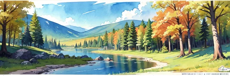 ((masterpiece, official art, watercolor sketch)), Ural taiga landscape