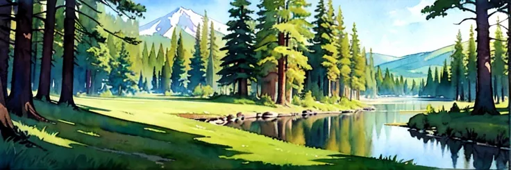 ((masterpiece, official art, watercolor sketch)), Ural taiga landscape