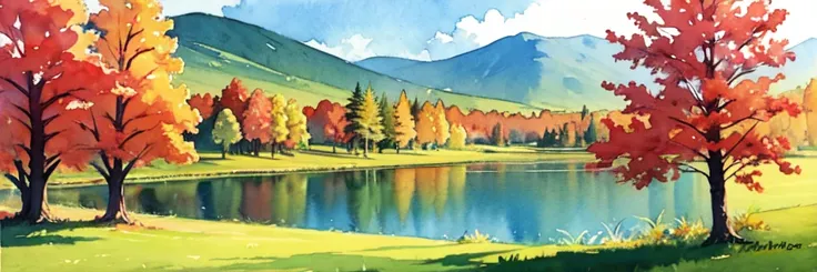 ((masterpiece, official art, watercolor sketch)), Ural taiga landscape