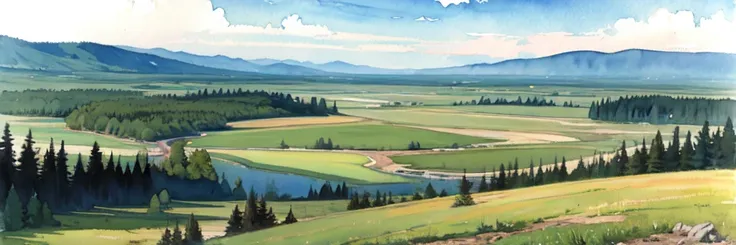 ((masterpiece, official art, watercolor sketch)), Ural taiga landscape